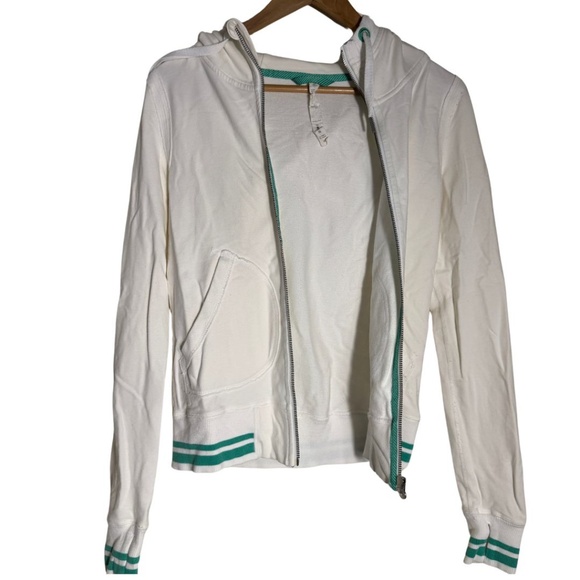 Lululemon White Zip-Up Women’s Scuba Hoodie – Retro Striped Ribbed Hem – Size 6 - Picture 7 of 8